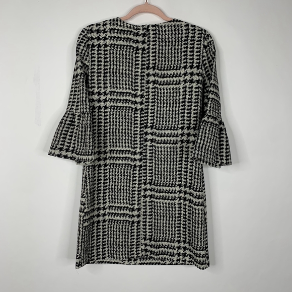 2/$30 ZARA Houndstooth Glen Plaid Shift Dress with Frilled Sleeve Ecru S#5327 - Picture 10 of 16